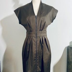 Kenneth Cole brown cotton zip up mini dress, size 2